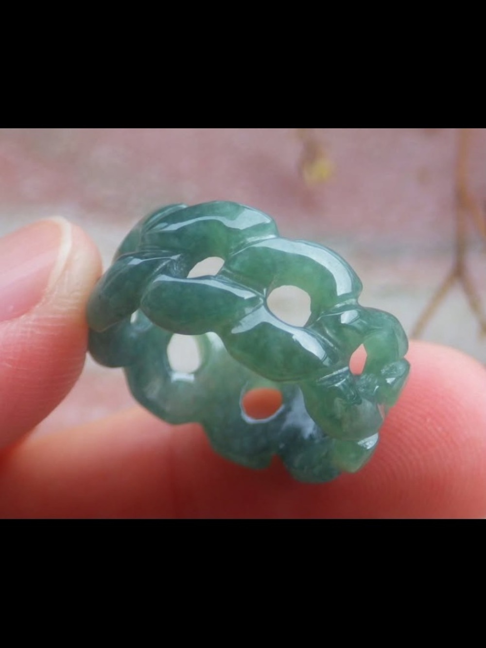 Green jadeite jade certificate good fortune knot link ring size5.25